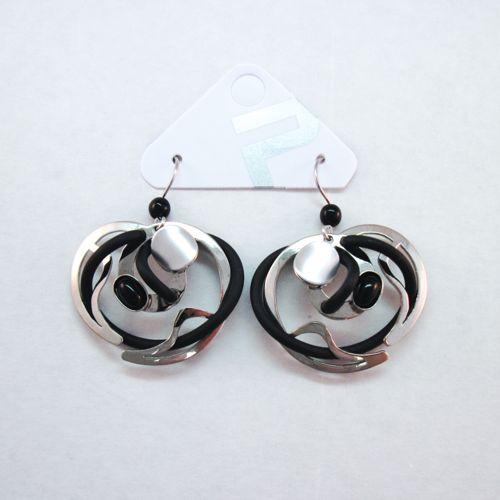 Shiny Silver and Black Rubber Circle Dangles
